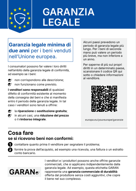 Avviso garanzia legale EU